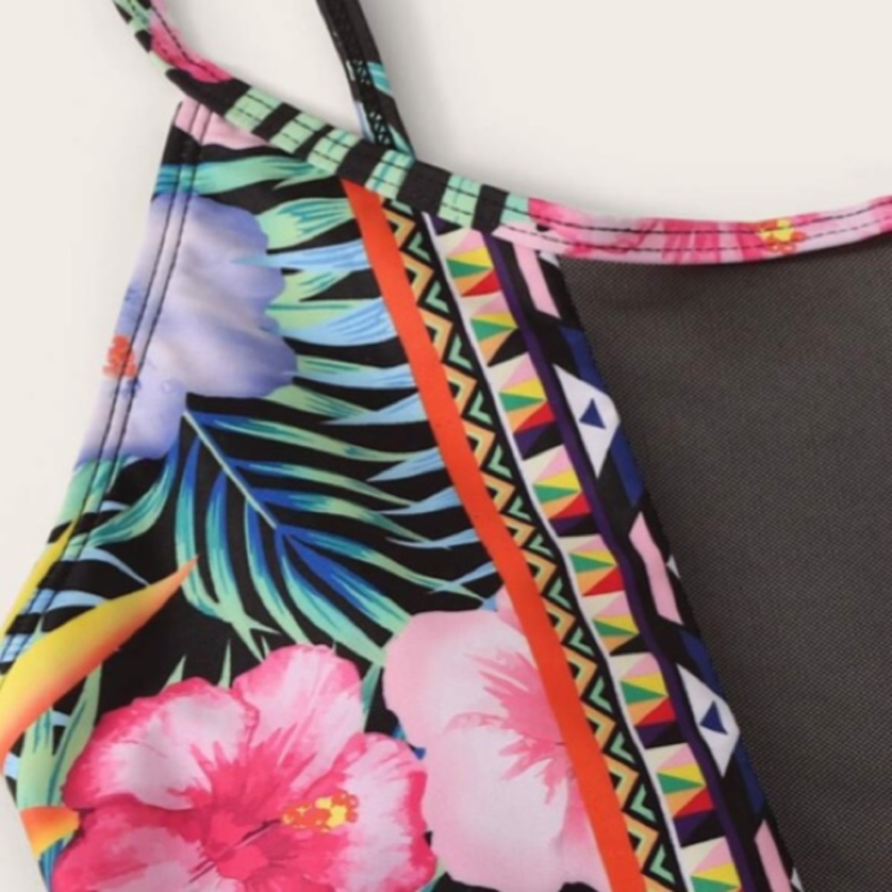 MULTI FLORAL CONTRAST MESH LINED ONE PC SWIMSUIT - Picture 4 of 11